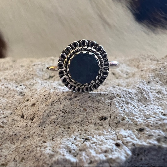 ❤️ Australian Opal Dark Denim Blue Sunburst Ring Navajo Sterling Silver Size 6.5 - Picture 3 of 15